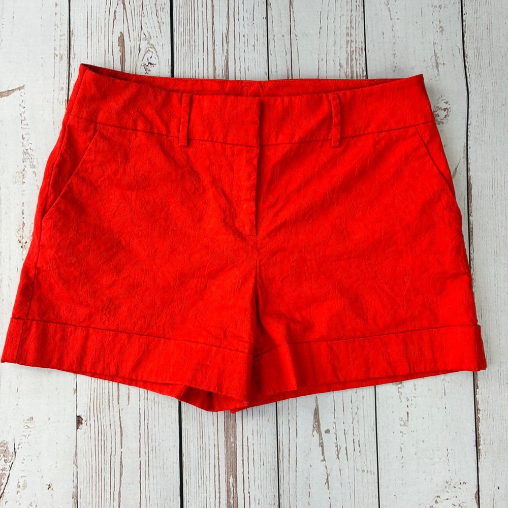 7th Avenue New York & Company Red Jacquard Paisley Cuffed Shorts Size 12